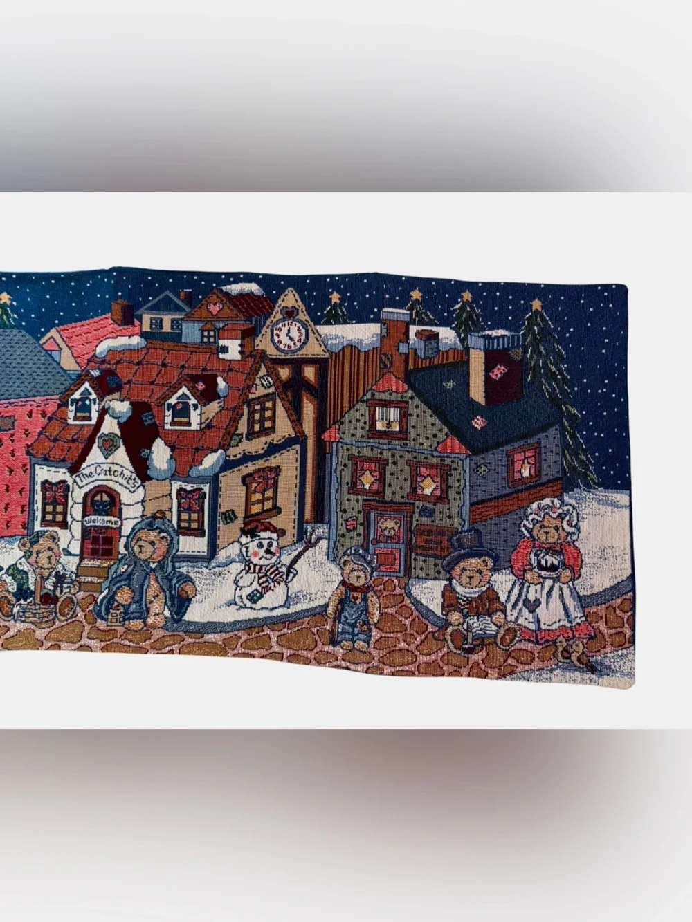 Vintage Christmas Bear Tapestry Table Runner 35 in long By 13” Bears Theme